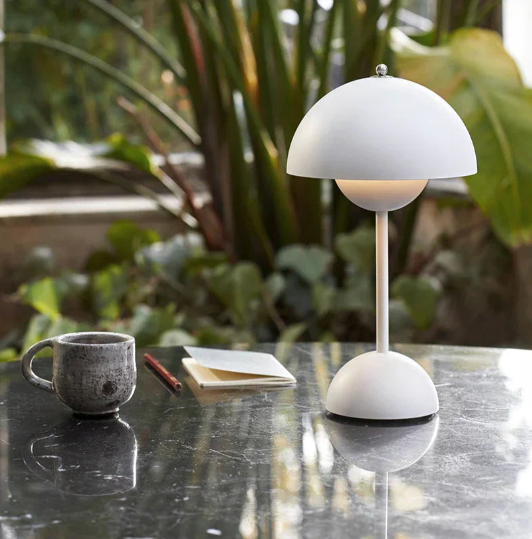 LunaGlow - Cordless LED table lamp with unique retro umbrella design | Dimmable with touch function